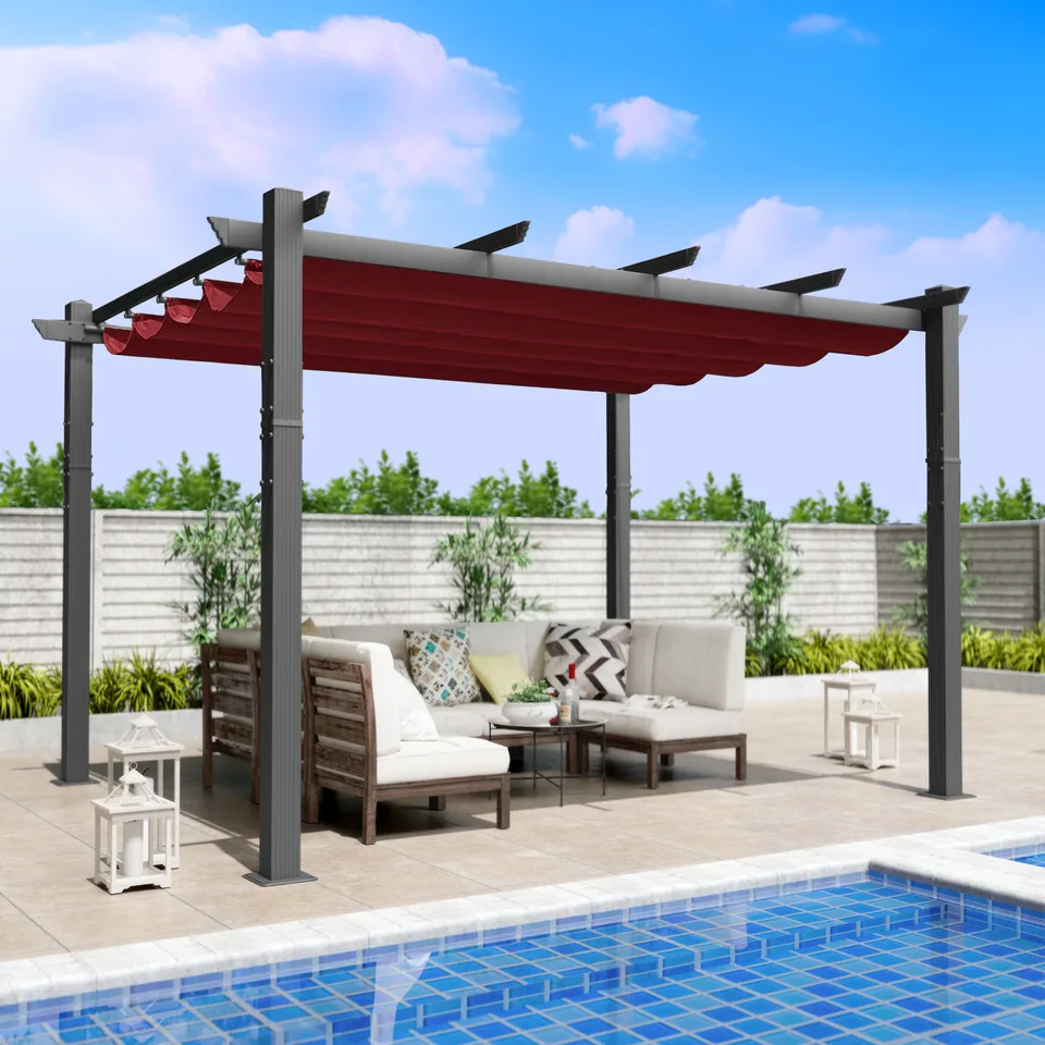 Kozyard Morgan Outdoor 10' x 12' Extra-Large Gray Aluminum Frame Pergola with Sunshade Canopy