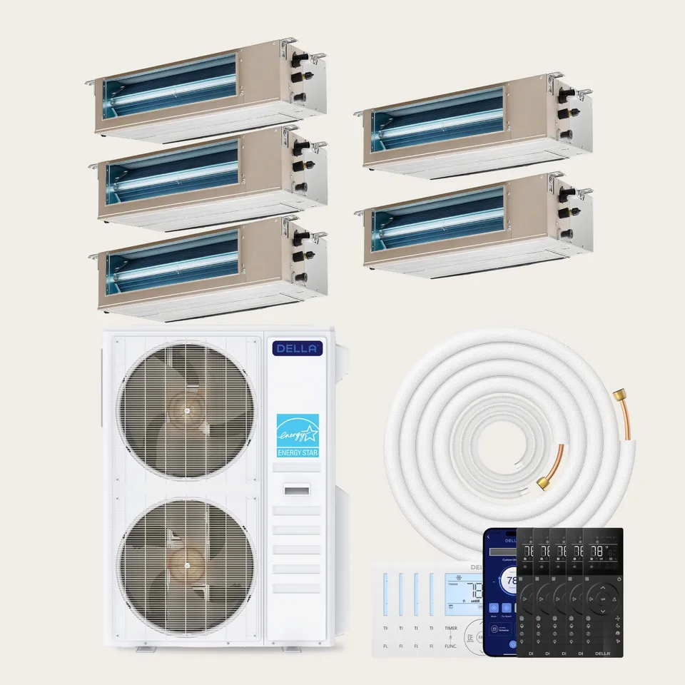 DELLA 48000 BTU Five Zone Concealed Ducted Mini Split Heat Pump AC (9K+9K+9K+9K+9K)