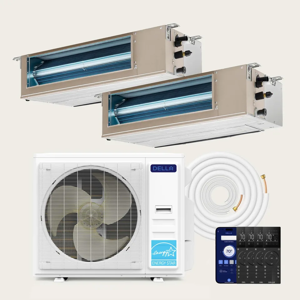 DELLA 36000 BTU Dual Zone Concealed Ducted Mini Split Heat Pump AC (18K + 18K)