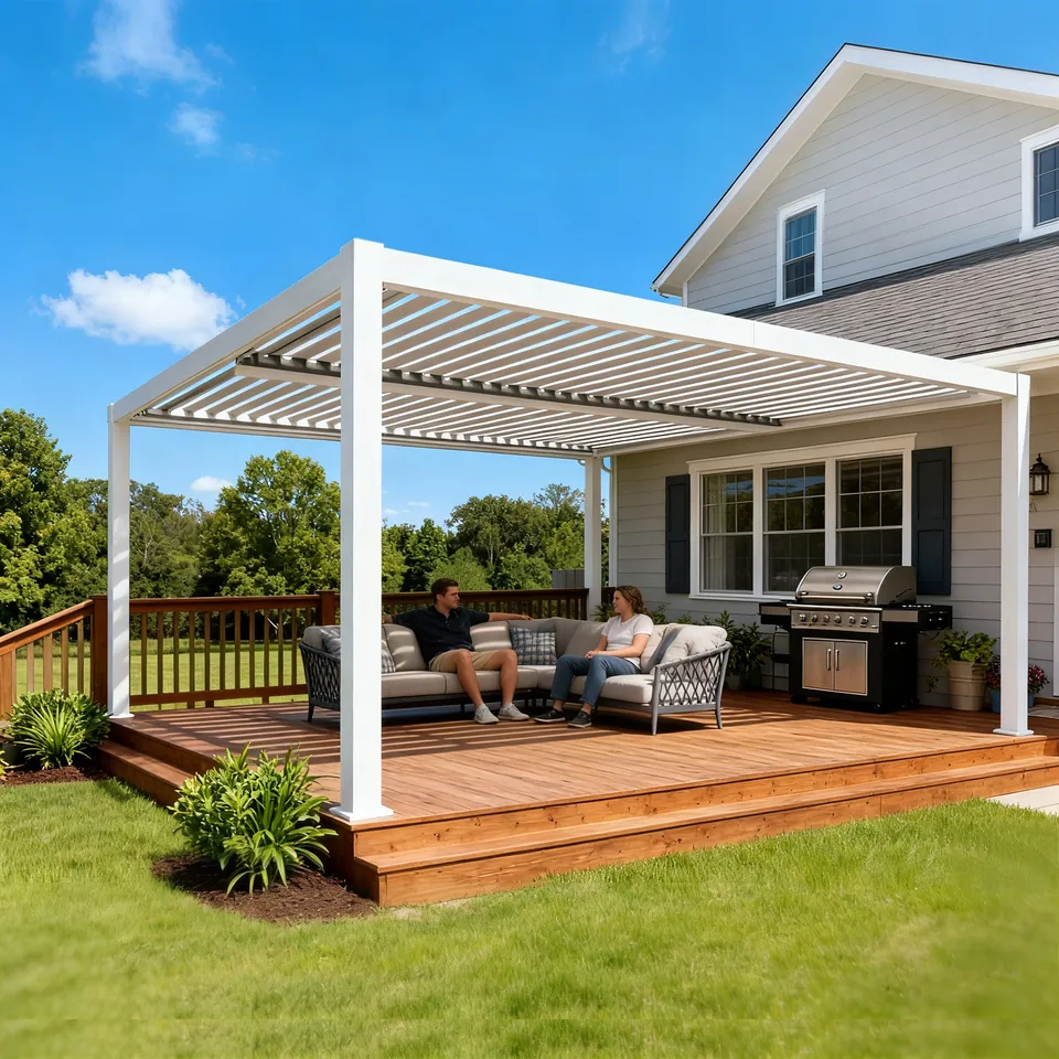 Kozyard Outdoor Louvered Pergola Sun Shade All-Weather Aluminum Packing Shelter with Drainage System and Adjustable Roof Waterproof for Outdoor Poolside Balcony Patio Garden Yard