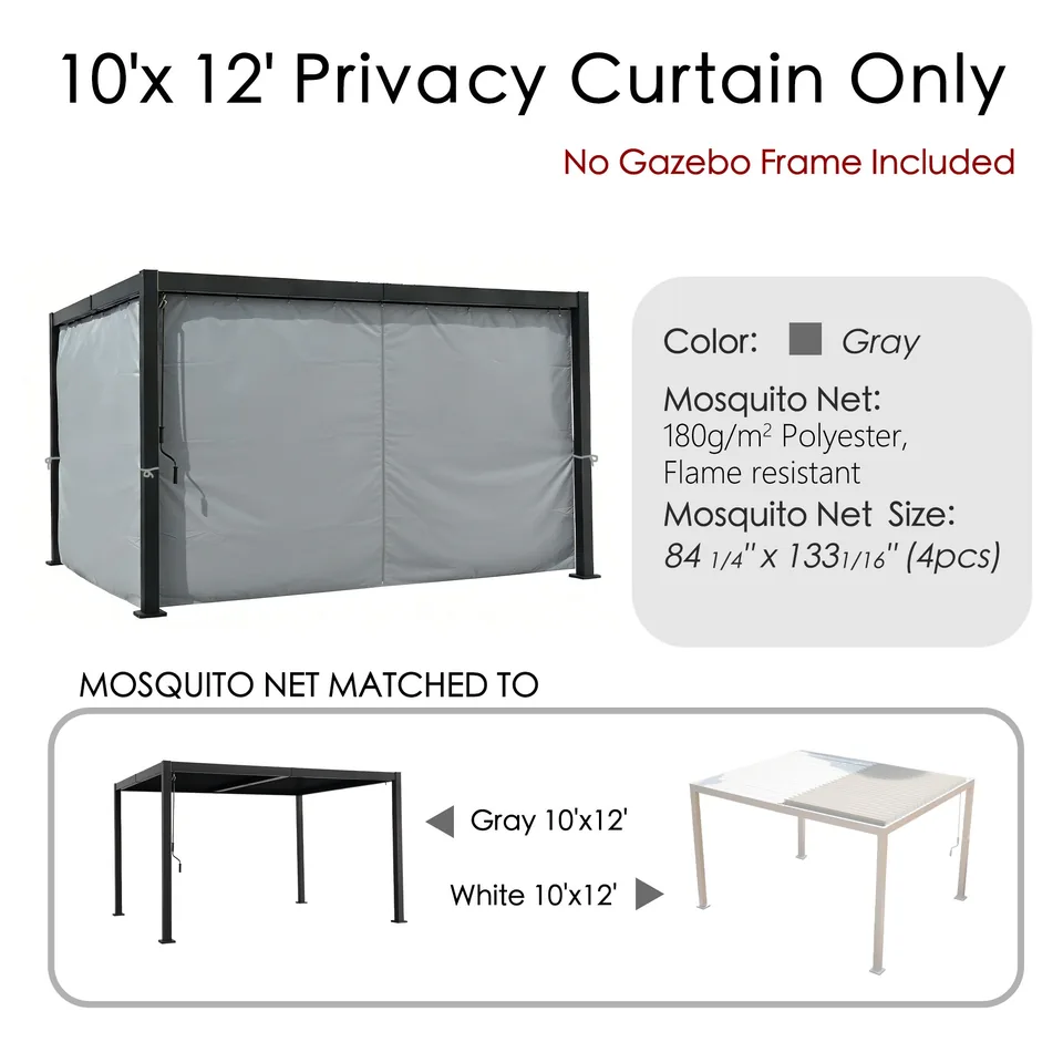 Kozyard Pergola Privacy Curtain Sidewall, Waterproof Outdoor Pergola Side Panel with Hooks, Center Zipper Polyester Replacement Curtain for Patio Pergola, No return, No refund (Curtain Only, Frame Not Included)
