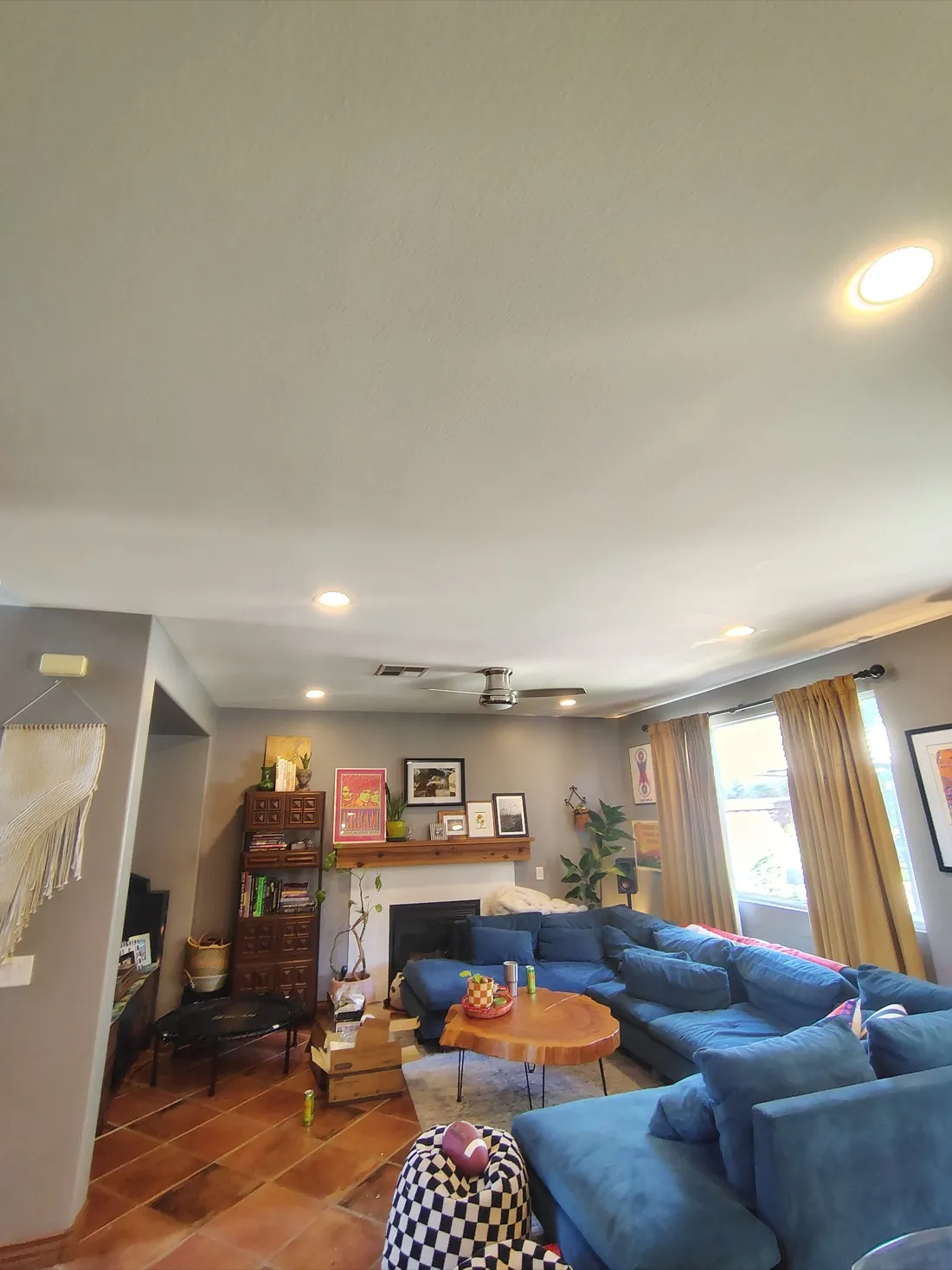 Recessed ceiling lights installed throughout living room with drywall finishing — Zomg The Handyman