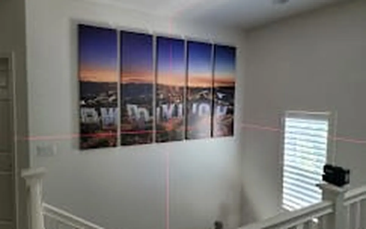 Art hung with a laser level