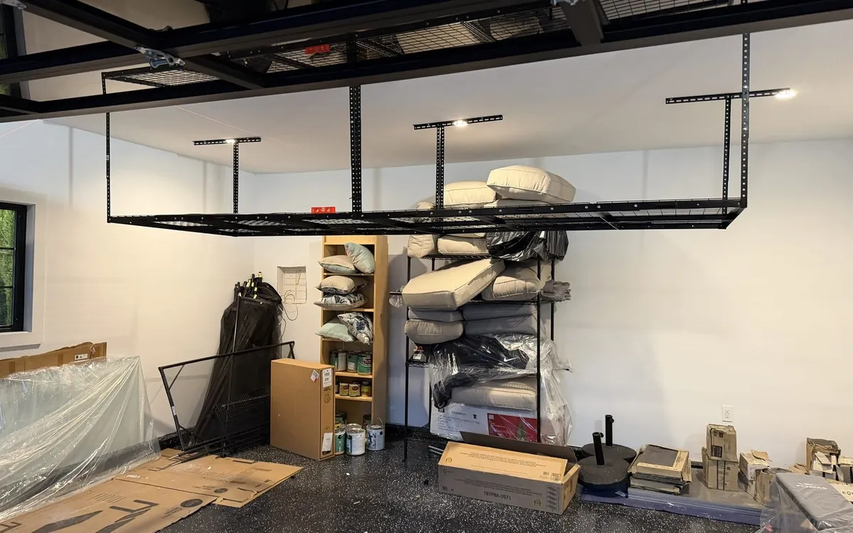 Overhead garage racks installed by the Zomg crew