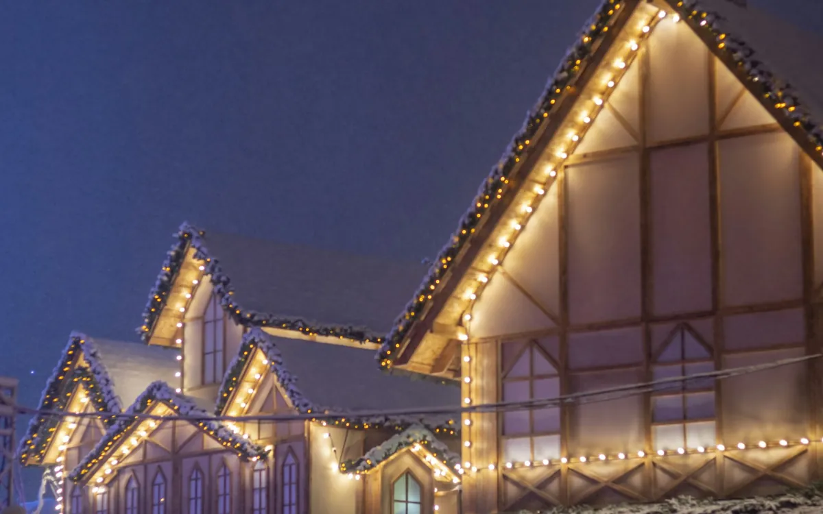 Row of houses with Christmas lights