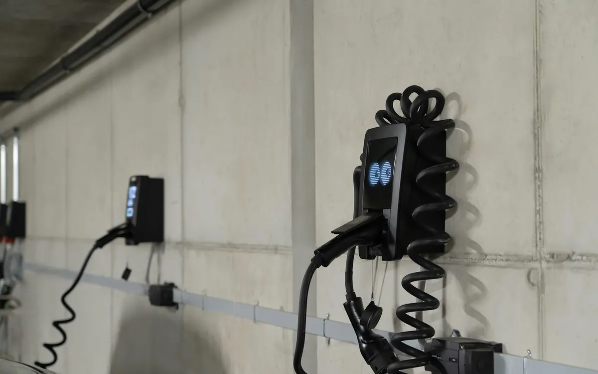 EV charging stations mounted on a wall
