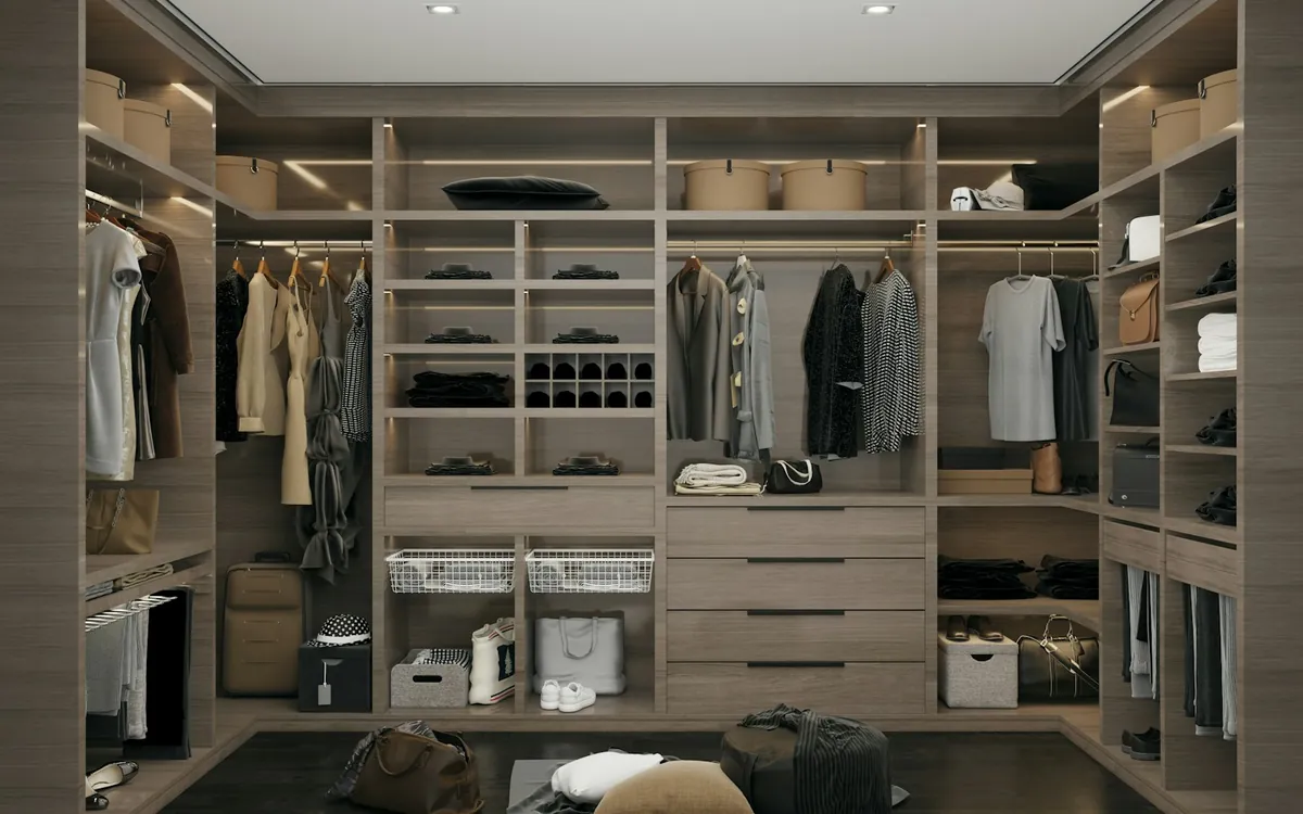 Walk in closet filled with clothes