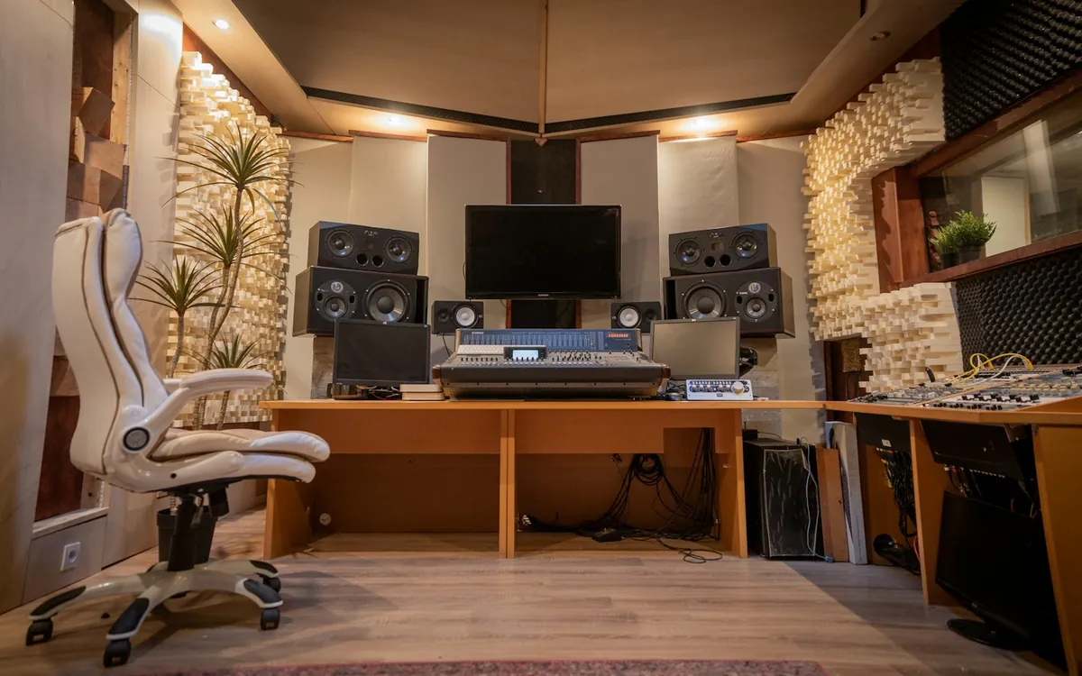 Recording studio with soundproofing panels